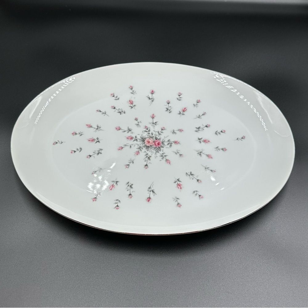 Vintage Harmony House White Pink Rosebud Fine China Oval Serving Platter